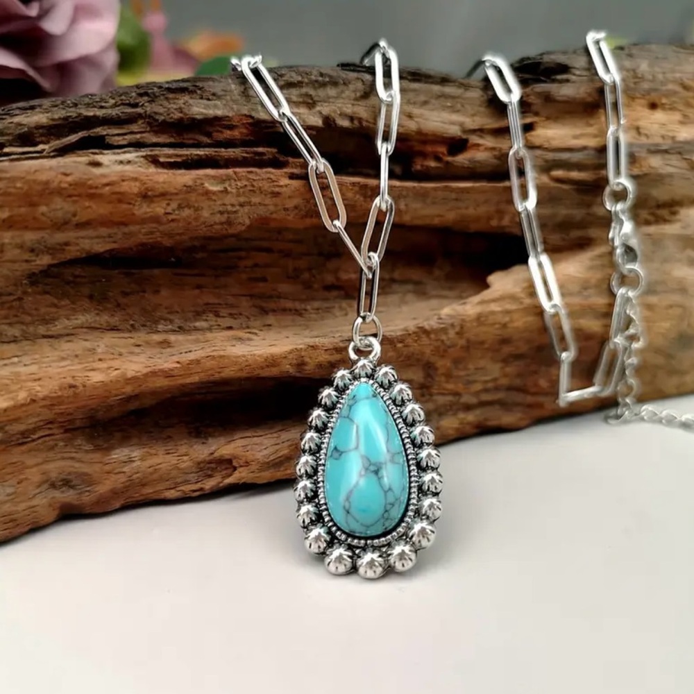 Silver and Turquoise Pendant Necklace